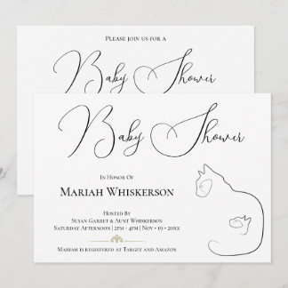 Elegant Black & White Cat Lover Baby Shower Inbjudningar