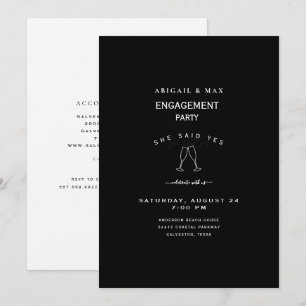 Elegant Black & White Champagne Toast-Förlovning Inbjudningar