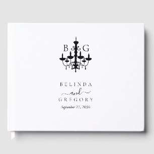 Elegant Black White Chandelier Monogram Bröllop Gästböcker