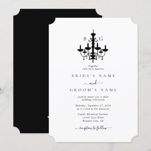 Elegant Black White Chandelier Monogram Bröllop Inbjudningar