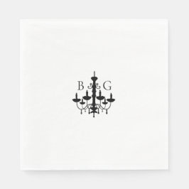 Elegant Black White Chandelier Monogram Bröllop Pappersservett