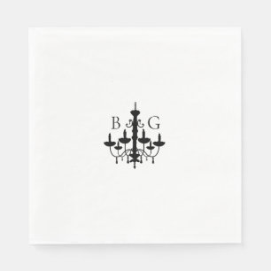 Elegant Black White Chandelier Monogram Bröllop Pappersservett