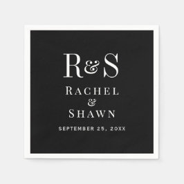 Elegant Black & White Chic Modern Monogram Bröllop Pappersservett