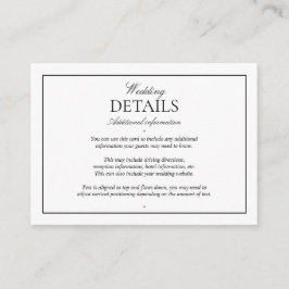 Elegant Black White Classic-skriptinformation Tilläggskort