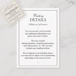 Elegant Black White Classic-skriptinformation Tilläggskort