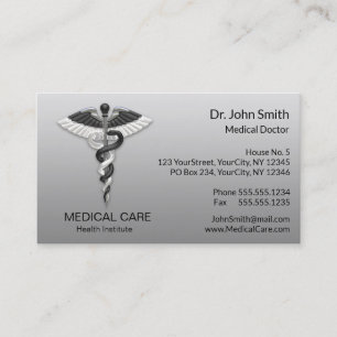 Elegant Black White Classy Noble Medical Caduceus Visitkort