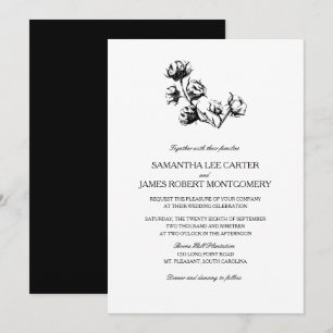 Elegant Black White Cotton Boot Plant Bröllop Inbjudningar