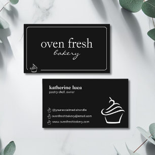 Elegant Black White Cupkaka Bakery Visitkort