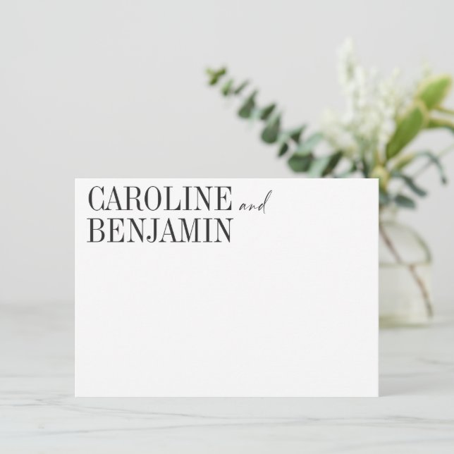 Elegant Black White Custom Name Bröllop Stationery Anteckningskort (Stående Fram)