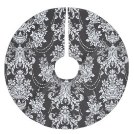 Elegant Black White Damask jul Julafton Julgransmatta Borstad Polyester