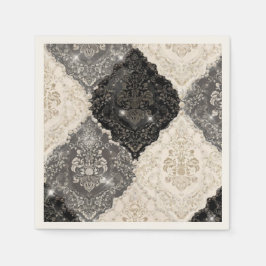 Elegant Black White Damask Pearl Napkin Pappersservett