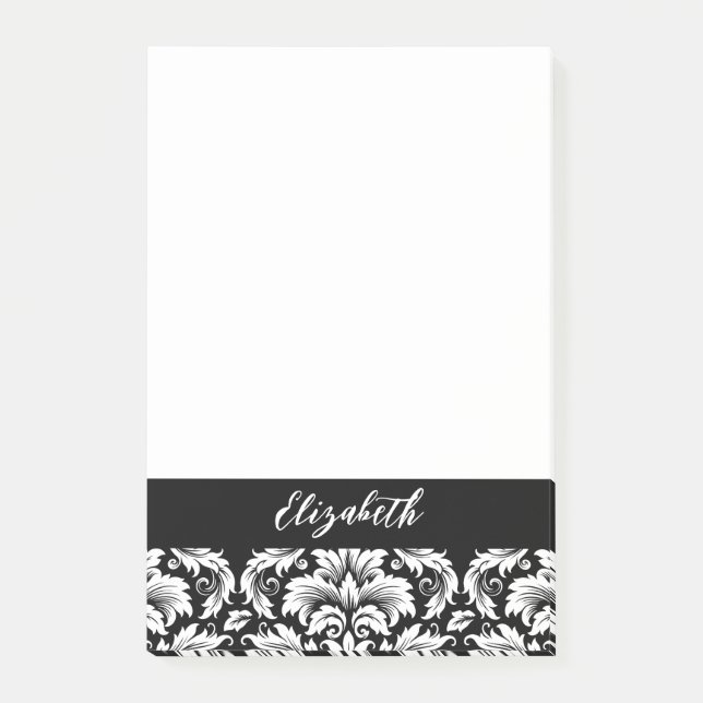 Elegant Black White Damask Post-it Block (Framsida)