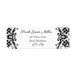 Elegant Black White Damask Wedding Returadress Etikett