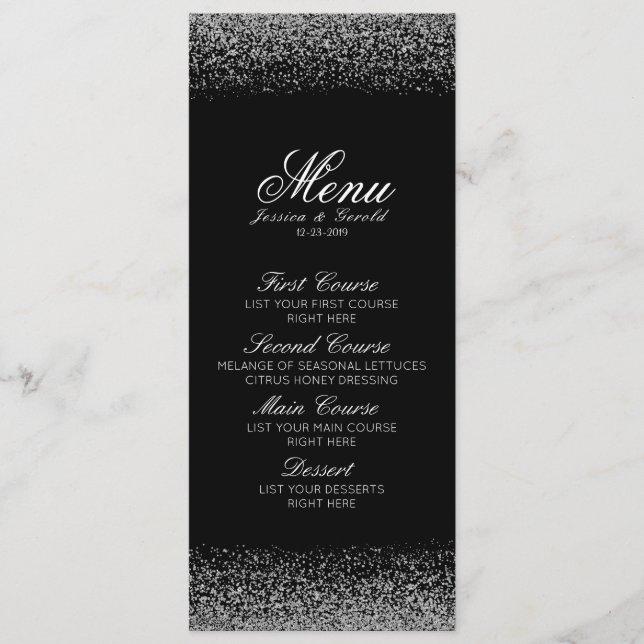 Elegant Black & White Diamond Bröllop Menu Meny (Framsida)