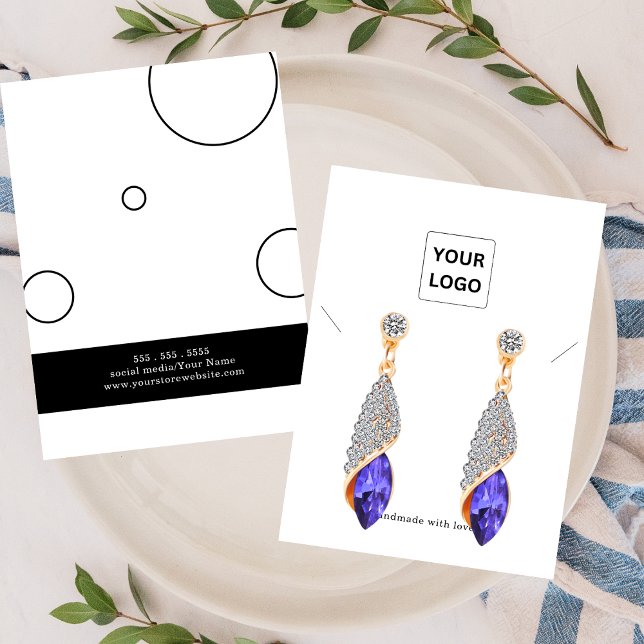 Elegant Black White Earing Necklace Display Card Visitkort (Skapare uppladdad)
