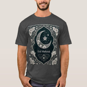 Elegant Black & White Eid Mubarak Blommigt Crescen T Shirt