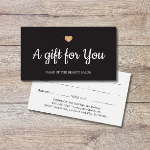 Elegant Black White Faux Guld Heart Salon Visitkort