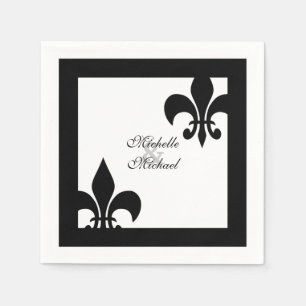 Elegant Black White Fleur de Lis Bröllop Pappersservett