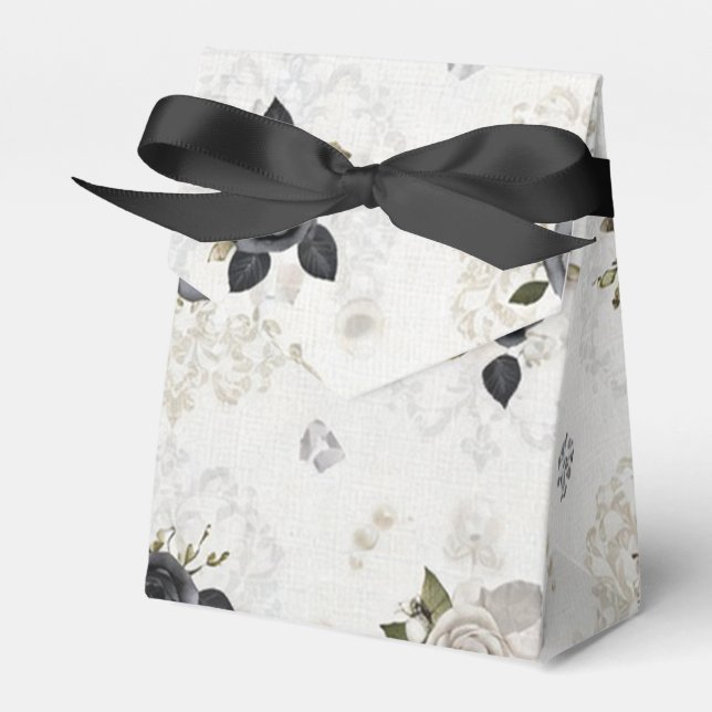 Elegant Black White Floral Favor Box Presentaskar (Framsidan Sidan)