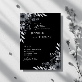 Elegant Black & White Floral Hand-Drawn Wedding Inbjudningar