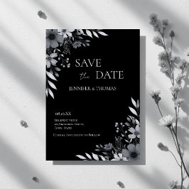 Elegant Black & White Floral Hand-Drawn Wedding Spara Datumet
