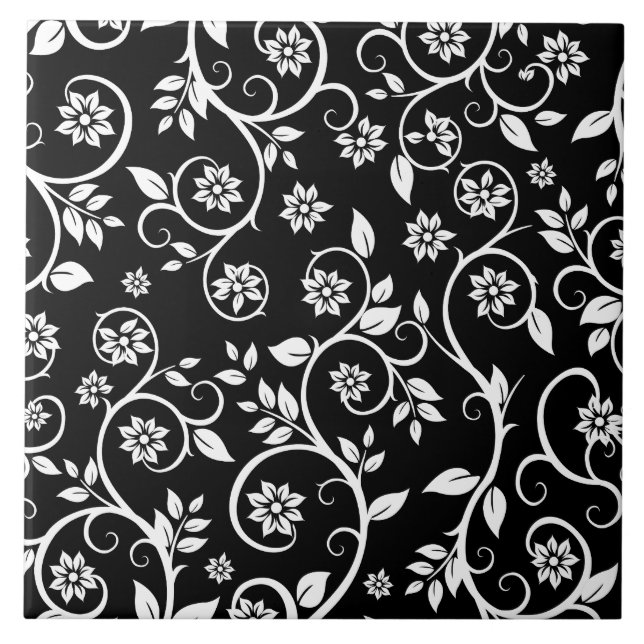 Elegant black &white floral pattern  kakelplatta (Framsidan)