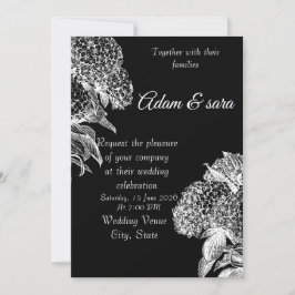 Elegant Black & White Floral Wedding Invitation Inbjudningar