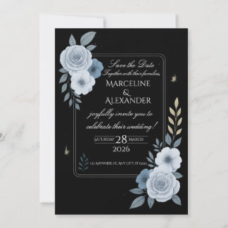 Elegant Black & White Floral Wedding Invitation Inbjudningar