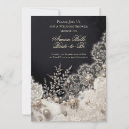 Elegant Black White Floral Wedding Shower Invitati Inbjudningar