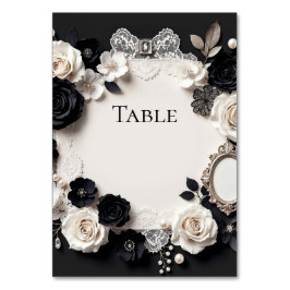 Elegant Black White Floral Wedding Table Card Bordsnummer