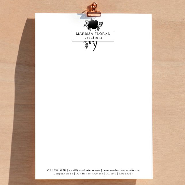 Elegant Black White Florist Botanical Flower Shop Brevhuvud (Elegant Black White Florist Botanical Flower Shop Letterhead)