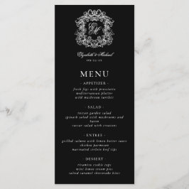 Elegant Black White Formal Monogram Crest Wedding Meny