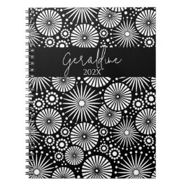 Elegant Black White Geometric Starburst Name Anteckningsbok