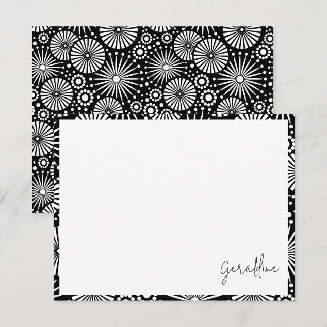 Elegant Black White Geometric Starburst Name  Anteckningskort (Fram/baksida)