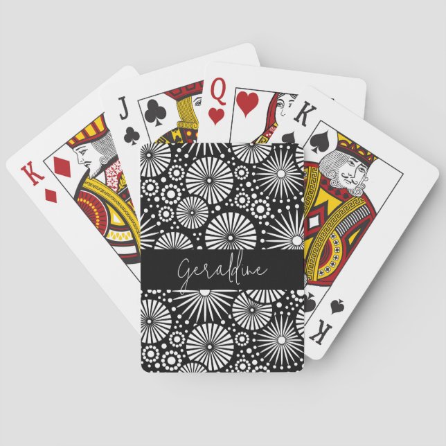 Elegant Black White Geometric Starburst Name  Casinokort (Baksidan)