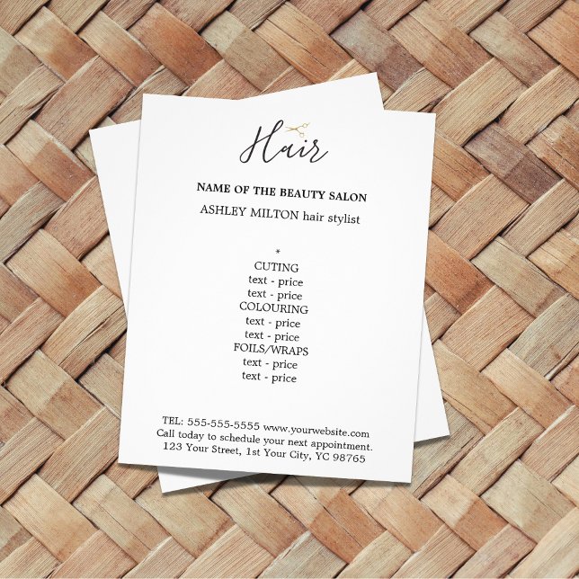 Elegant Black White Golden Scissors Hair Menu Flye Flygblad (Skapare uppladdad)