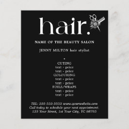 Elegant Black White Golden Scissors Hair Menu Flygblad