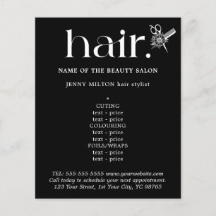 Elegant Black White Golden Scissors Hair Menu Flygblad