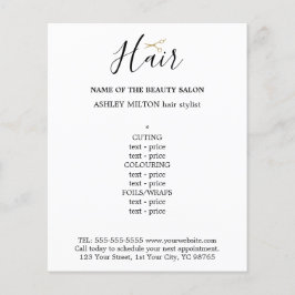 Elegant Black White Golden Scissors Hair Menu Flygblad
