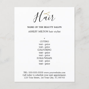 Elegant Black White Golden Scissors Hair Menu Flygblad