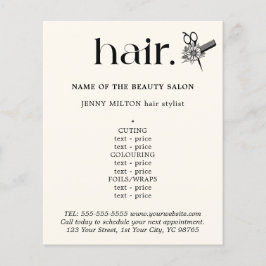 Elegant Black White Golden Scissors Hair Menu Flygblad