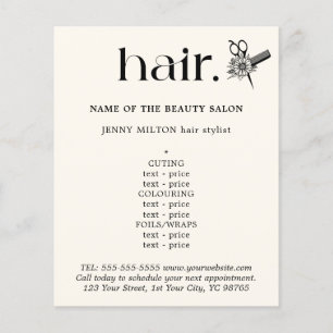 Elegant Black White Golden Scissors Hair Menu Flygblad