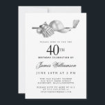 Elegant Black White Golf 40:e födelsedagen Party Inbjudningar<br><div class="desc">Elegantens svartvitt födelsedag för en golfer. Inbjudan är skriven med golftillbehör - en golfklubb, golf boll, hatt och handskar. Vattenfärgsdesignen skapar en traditionell och klassisk estetik. Perfekt för en födelsedagskalas vid klubben eller en bakgård BBQ. All text är lätt att redigera. Skapa inbjudan till perfekt på födelsedagen, med det koordinerande...</div>