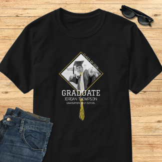 Elegant Black & White Graduate Photo School Name T Shirt
