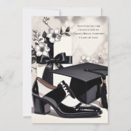 Elegant Black White Graduation Announcement Card Inbjudningar