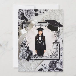 Elegant Black White Graduation Announcement Card Inbjudningar
