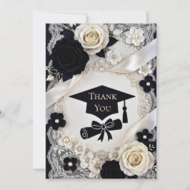 Elegant Black White Graduation Thank You Note Anteckningskort