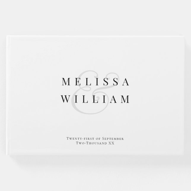 Elegant Black & White Grått Ampersand Bröllop Gästböcker (Framsida)