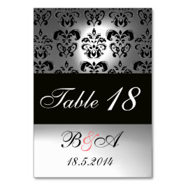 ELEGANT BLACK WHITE GRÅTT DAMASK MONOGRAM BORDSNUMMER