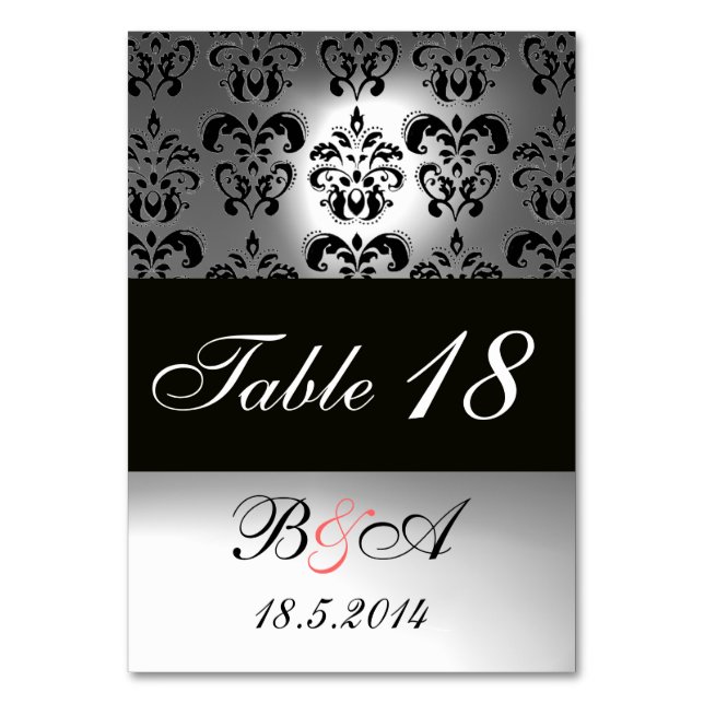 ELEGANT BLACK WHITE GRÅTT DAMASK MONOGRAM BORDSNUMMER (Baksidan)